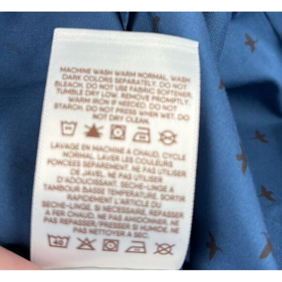 Blake Shelton Lands End Dress Shirt Mens Medium 15-15.5 Button Blue Geese Print - Picture 7 of 11